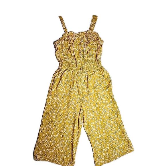 Boho Jumpsuit Ruffles Floral Empire Waist Blouson Romper Yellow Sleeveless - Picture 1 of 5